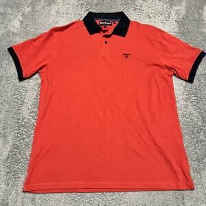 Barbour Polo Shirt Mens XL Preppy Short Sleeve Cotton Orangish Red